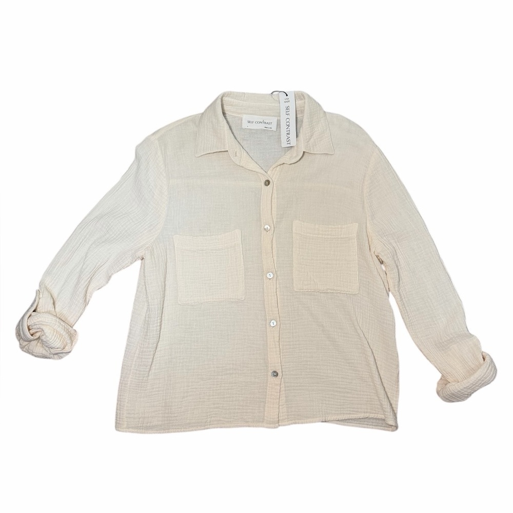 NWT
Self Contrast Rome Crop Buttoned Blouse Gauze Shirt Anthropologie  Size S